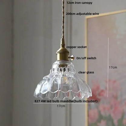 Clear glass pendant light with fluted petal design and brass copper socket for decorbites led pendant lights