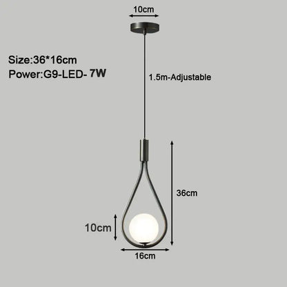 Modern black metal pendant lights by DecorBites LED pendant featuring a sleek teardrop frame with white LED bulb