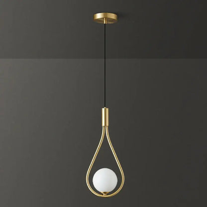 Gold-toned decorbites led pendant light with teardrop frame and frosted white glass globe for indoor chandelier use