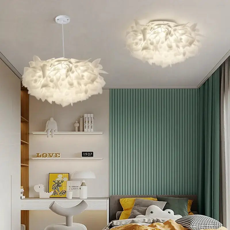 Decorbites led petal white fluffy cloud-shaped pendant and ceiling lights with soft textured fabric dimmable chandelier