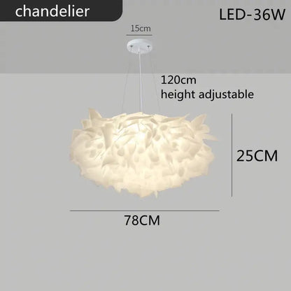 Cream-colored decorbites led petal ceiling chandelier with feather-like design and dimmable led lighting for living room