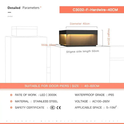 DecorBites LED pillar outdoor light with black stainless steel frame 40cm diameter warm amber glow