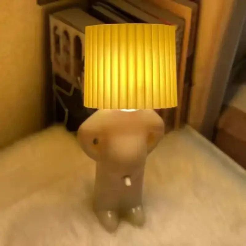 Whimsical beige ceramic decorbites led pleats table lamp with pleated yellow shade for bedroom and children’s gift