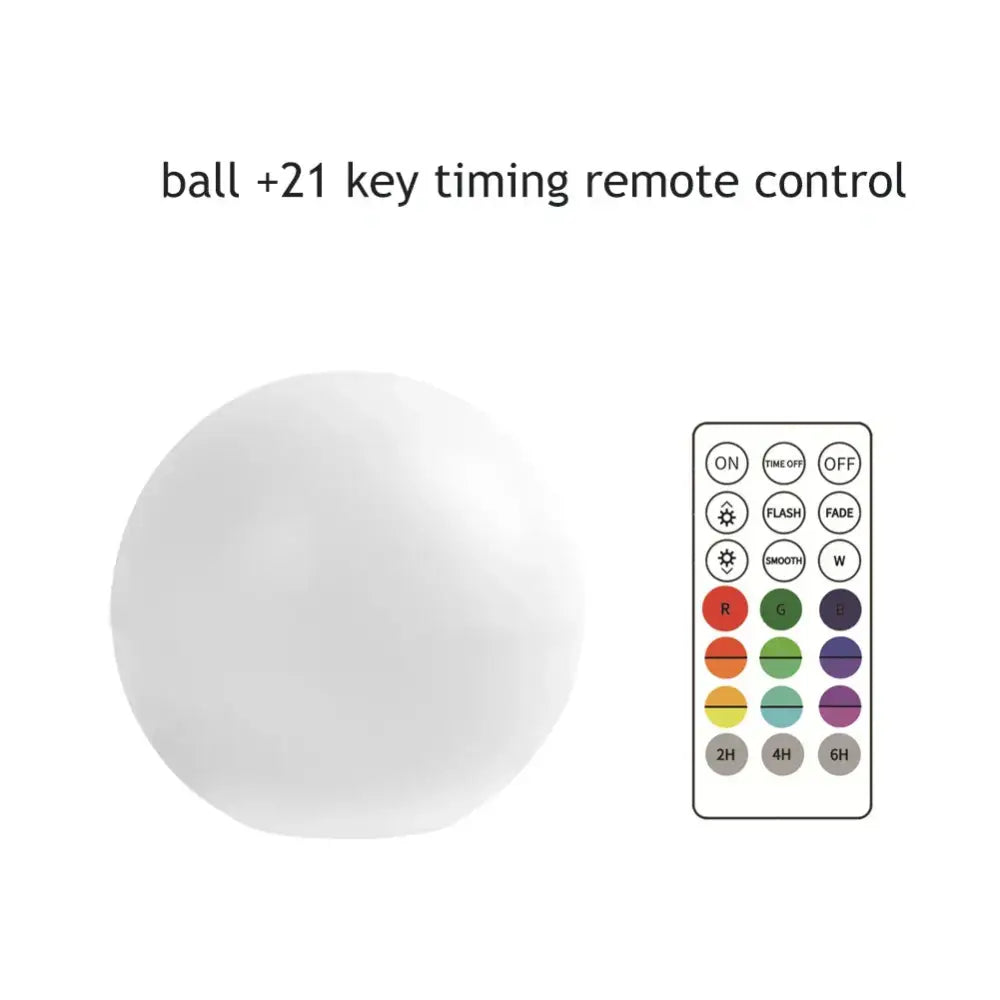 Decorbites led pool ball light is a white spherical led pool ball with 21-key remote for color and effect customization