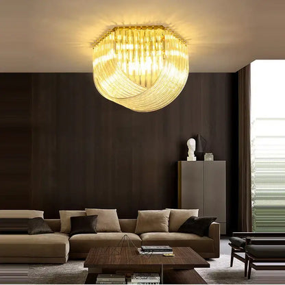 Golden crystal-encrusted decorbites led postmodern ceiling light fixture with swirling design for foyer lighting