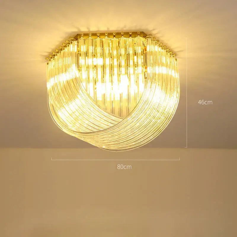 Decorbites led postmodern gold silver chandelier with cascading clear glass rods in a flowing curved design for foyer lighting