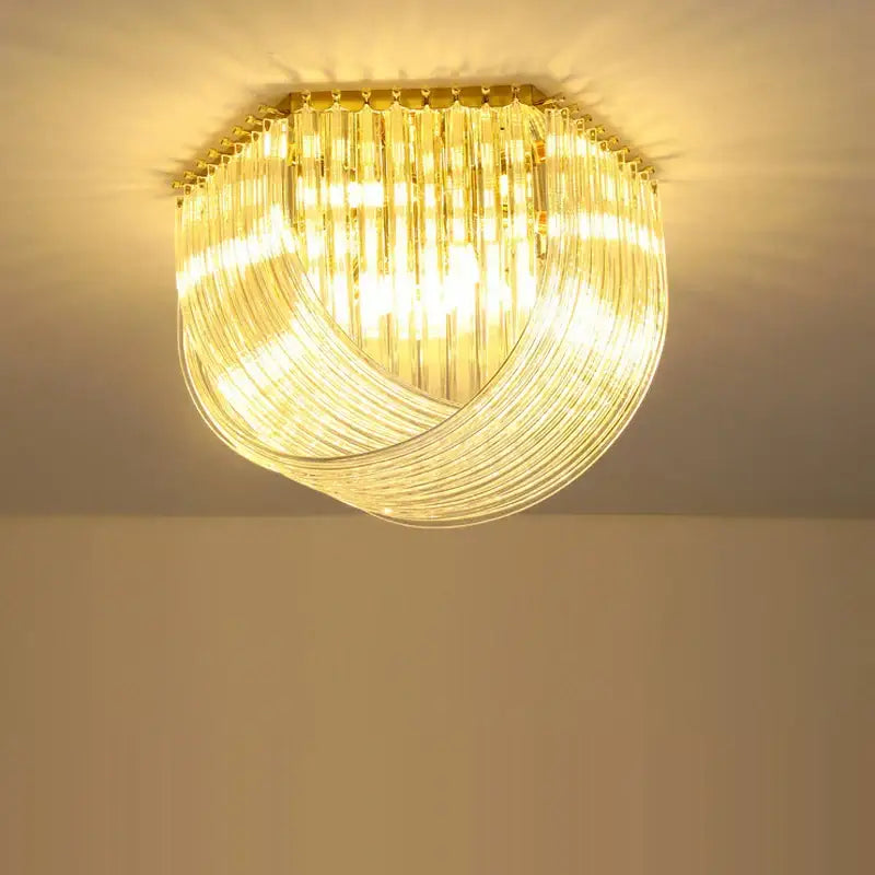 Golden-framed decorbites led postmodern gold chandelier with cascading clear glass tubes for foyer lighting