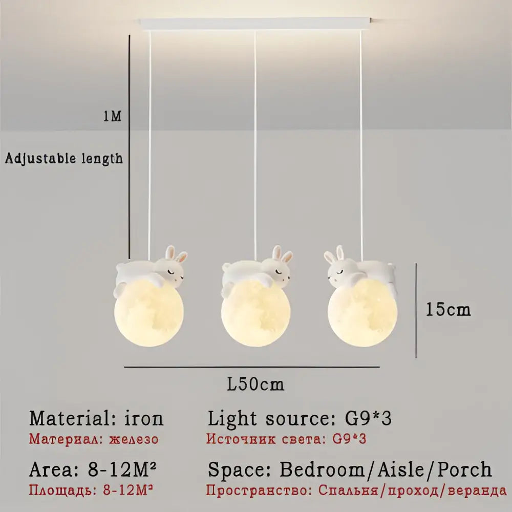 Decorbites led rabbit chandelier pendant light with white iron rabbit shades and moon-shaped bases for living room decor