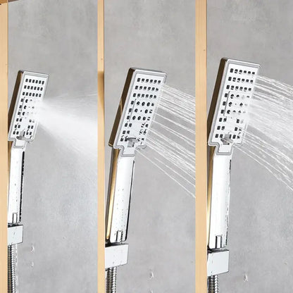 Modern chrome-finished rectangular rain showerhead with grid nozzles for decorbites led rain shower column tower