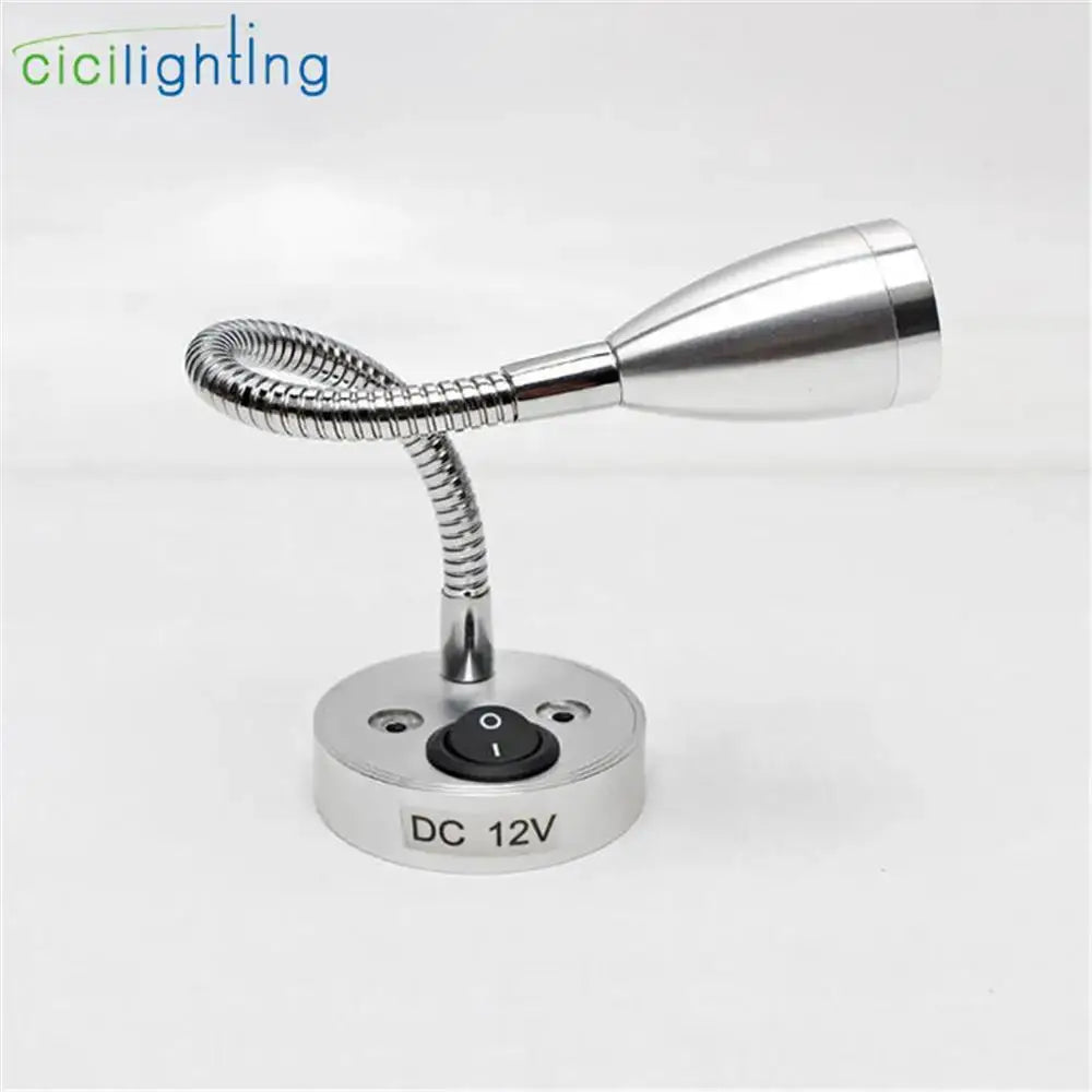 Silver metallic decorbites led reading light with flexible gooseneck and on/off switch for rv boat and bedside use