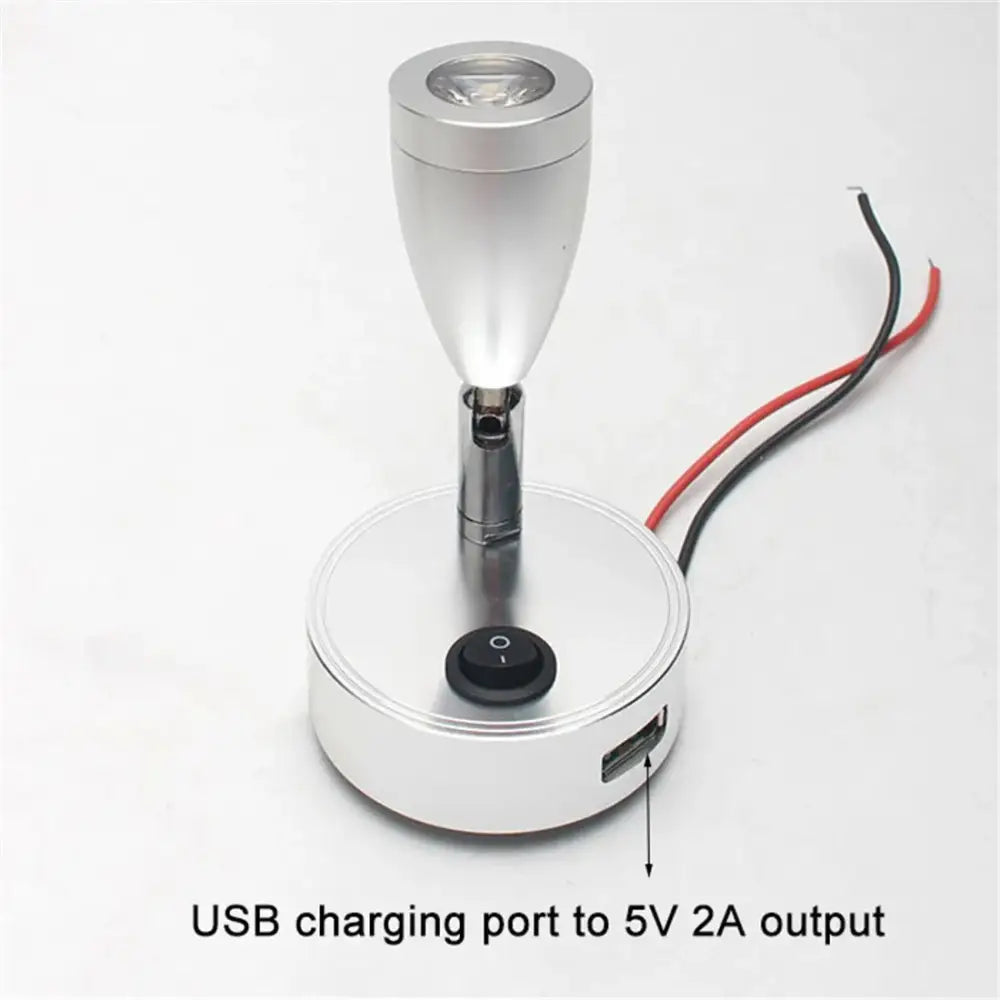 Silver metallic decorbites led reading light with usb charging port 5v 2a output for RV boat caravan trailer