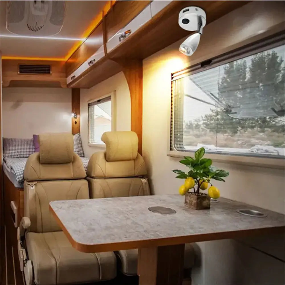 White decorbites led reading light adjustable spotlight with usb port mounted on ceiling for rv boat caravan trailer
