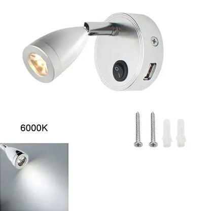 Silver chrome-finished DecorBites LED reading light with adjustable head and integrated USB port for RV and caravan use