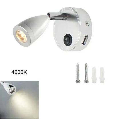 Silver chrome-finished decorbites led reading light with adjustable head and integrated usb port for rv boat trailer