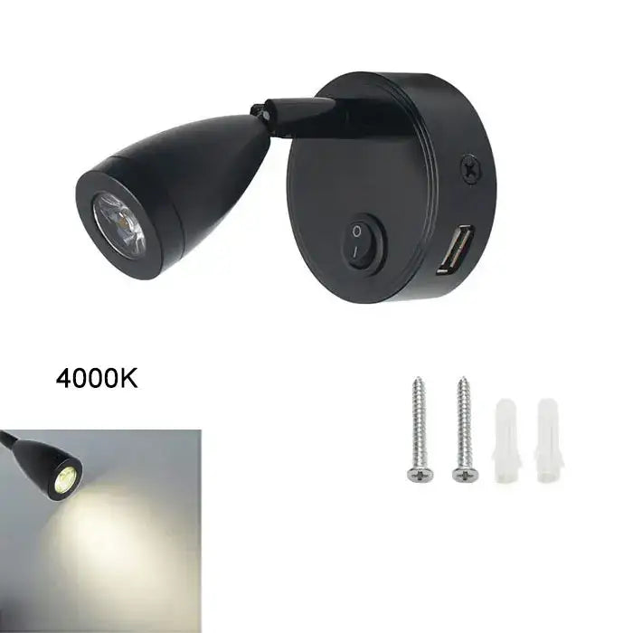 Black decorbites led reading light spotlight with usb port and switch on circular base for rv boat caravan trailer