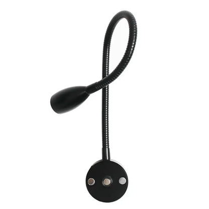 Black flexible gooseneck decorbites led reading light with circular magnetic base and three silver control buttons