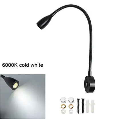 Black flexible gooseneck led reading light with cold white 6000k bulb and usb port by decorbites wall lamp