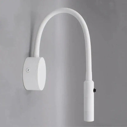 White flexible gooseneck decorbites led reading wall lamp with sleek minimalist design for bedroom and study use