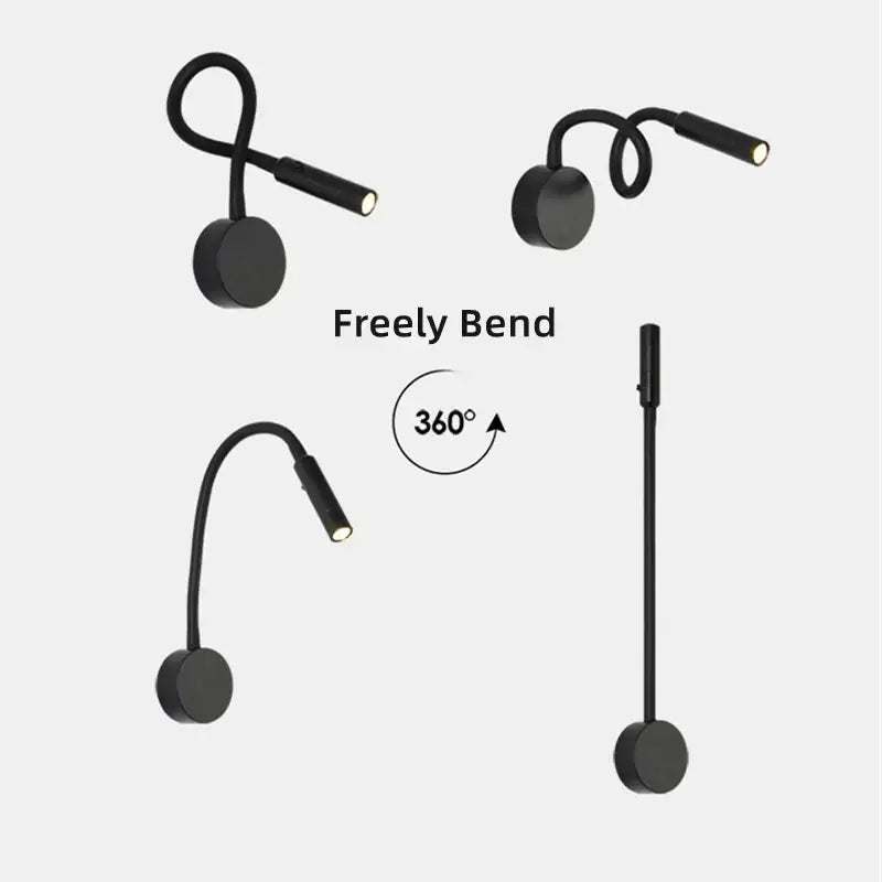 Black flexible led reading wall lamp with circular base and bendable neck for decorbites led reading use