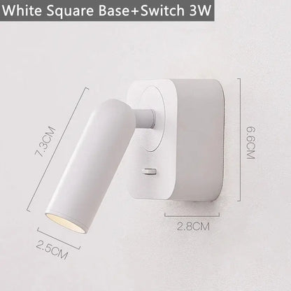 White square base decorbites led reading wall lamp with 3w led light and 350º adjustable head for bedside use