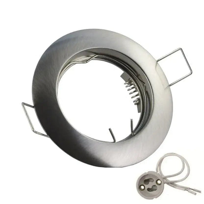 Stainless steel spotlight fixture with brushed finish and two mounting tabs in decorbites led recessed downlights frame