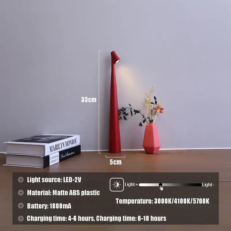 Decorbites™ red led rechargeable desk lamp with matte abs plastic body and adjustable light temperature table lamp