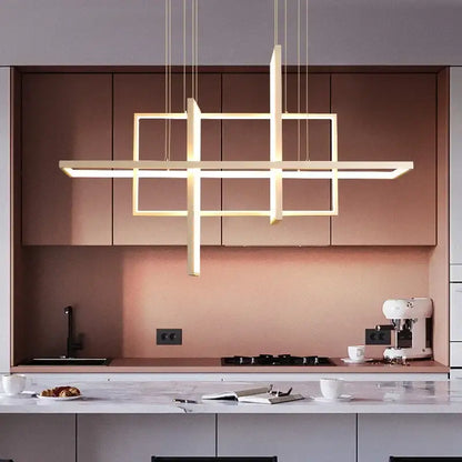 Modern geometric pendant lights by DecorBites LED rectangle featuring warm white led frames for dining room and kitchen
