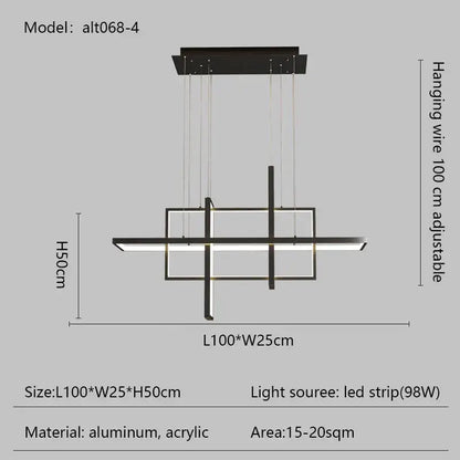 Modern black and white geometric aluminum and acrylic decorbites led rectangle pendant lights for dining room and kitchen
