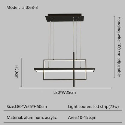 Modern black aluminum and acrylic decorbites led rectangle pendant light with led strip lighting for dining room and kitchen