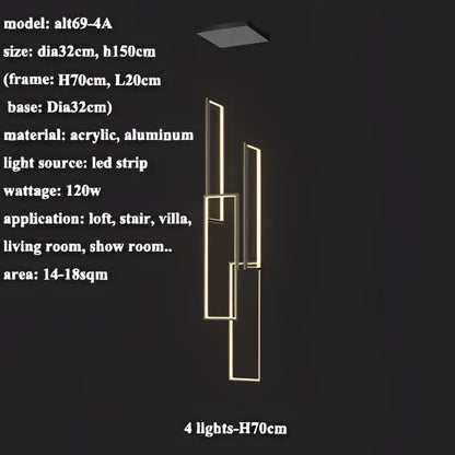 Modern geometric decorbites led rectangle pendant lighting with four vertical led strips for staircase and living room decor