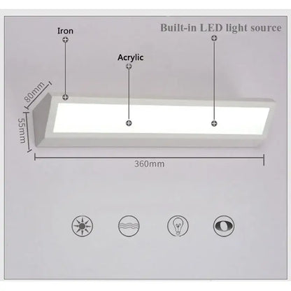 White rectangular decorbites led rectangle wall lamp with sleek acrylic diffuser and iron mounting frame for bedside use