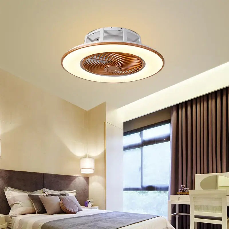 Modern DecorBites led remote control ceiling fan with integrated lighting, copper blade assembly, and white circular frame