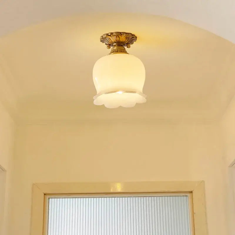 DecorBites LED resin ceiling light fixture with warm frosted glass and brass base for porch aisle living room