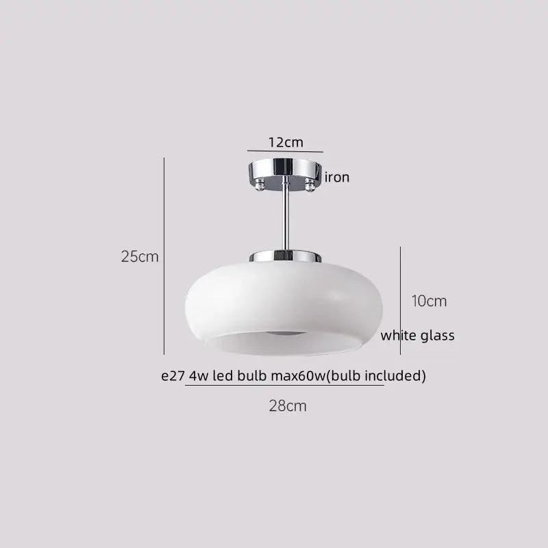 DecorBites led resin ceiling light fixture with polished chrome iron base and white glass dome for porch living room