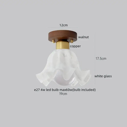 A delicate white glass ceiling light fixture with walnut wooden base and copper accents decorbites led resin model