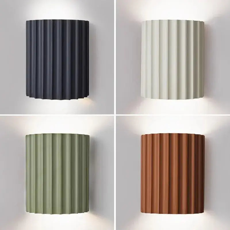 Modern cylindrical decorbites led resin wall sconces with vertical fluted design in matte black off-white sage green and terracotta brown