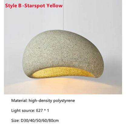 A decorbites led restaurant pendant light dome-shaped in textured grayish-yellow high-density polystyrene with golden interior