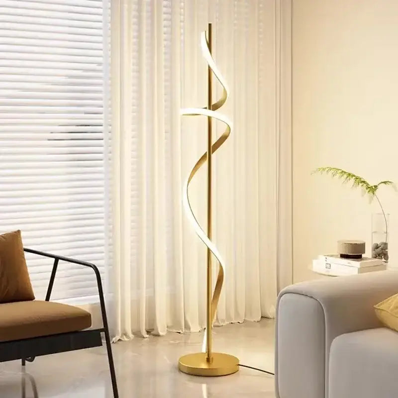 Gold-toned decorbites led revolve floor lamp with a spiral led design for bedroom living study indoor decor