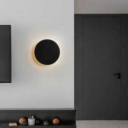 Black circular decorbites led rgb round wall light with glowing gold acrylic rim for indoor bedroom decor