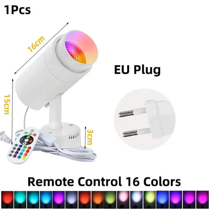 White decorbites led rgb spotlight with eu plug remote control 16cm length 3cm base for ktv bar disco lighting