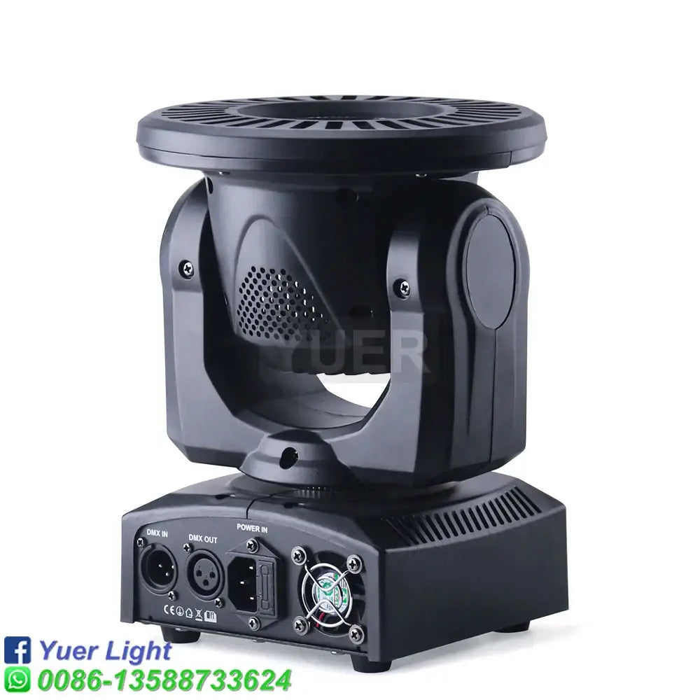 Black decorbites led rgbw beam moving head light with dmx control ports and circular ventilation grille on top