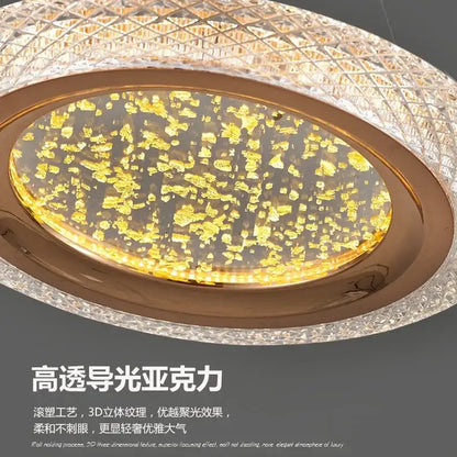 DecorBites™ gold-accented led ring ceiling chandelier with crystal outer ring and golden leaf patterns for living rooms
