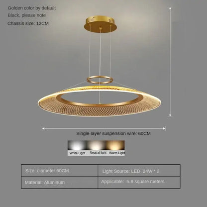 Gold-colored DecorBites™ led ring ceiling chandelier with mesh aluminum design for luxury living and dining rooms lighting