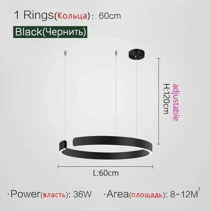 Black circular DecorBites™ led ring chandelier with sleek modern design and adjustable height for home decor lighting