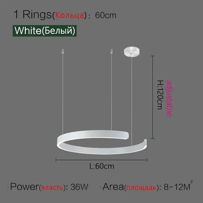 White circular led ring chandelier with adjustable height and modern nordic design for home decor lighting