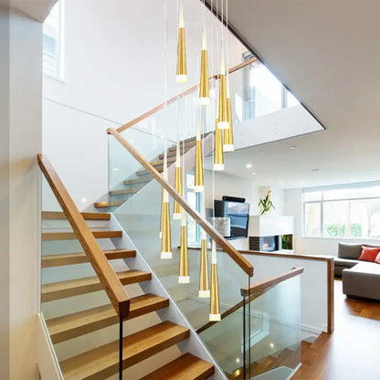Decorbites™ led ring chandelier with golden cone-shaped pendant lights and frosted glass bases in modern indoor lighting design