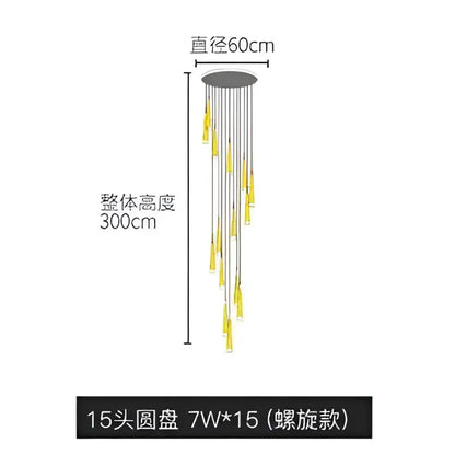 DecorBites™ led ring chandelier with 15 golden-yellow glass pendants on gray metal mount for modern indoor lighting
