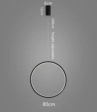 Decorbites™ led ring chandelier black minimalist circular pendant light with adjustable height for living room lighting