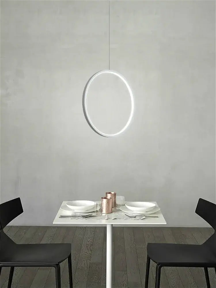 DecorBites™ minimalist black pendant light with sleek white led ring chandelier for living room lighting
