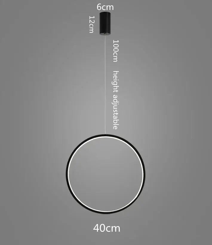 Decorbites™ led ring chandelier black circular pendant light with sleek minimalist design and adjustable height for living room lighting